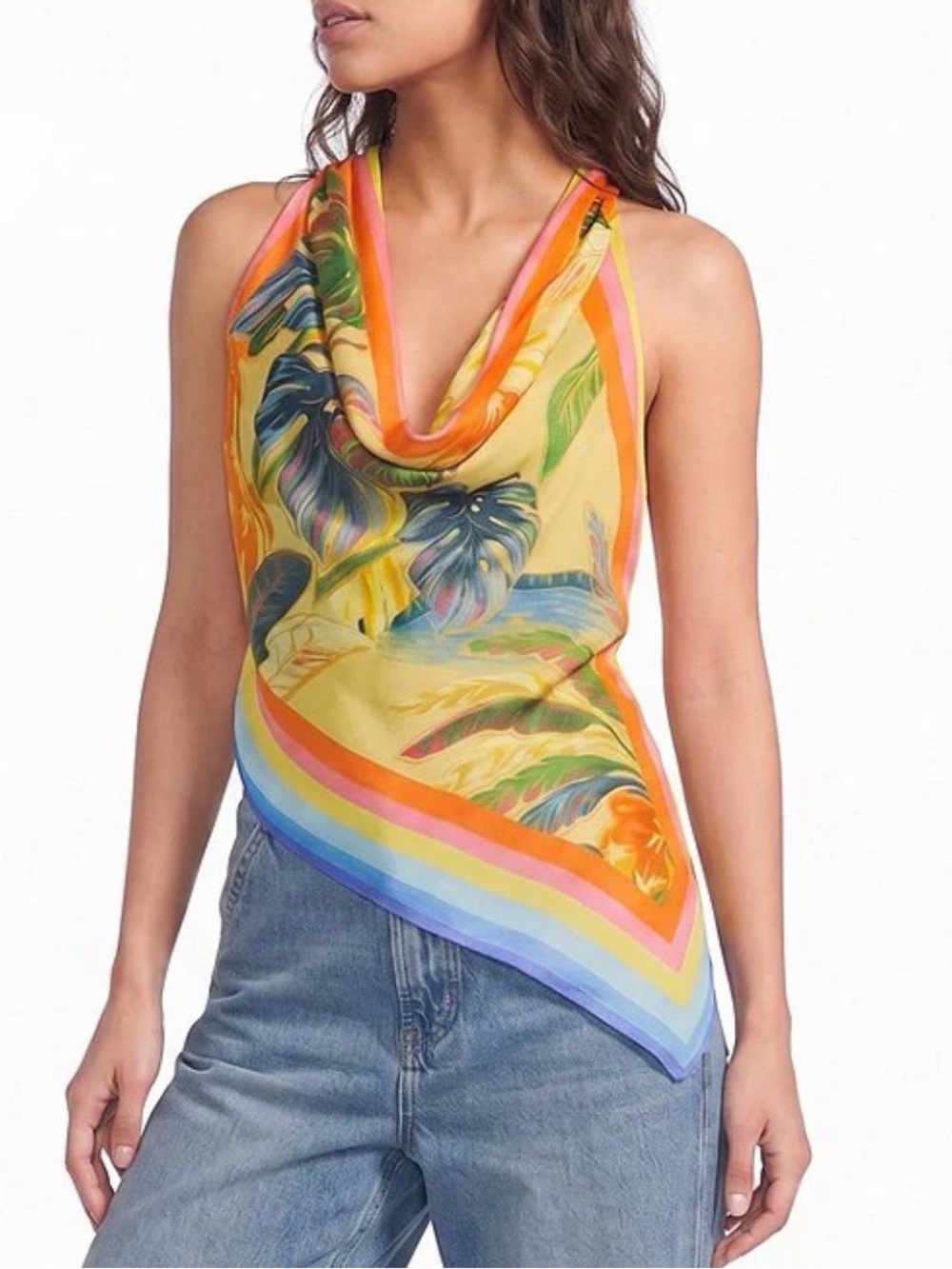 NWT Farm Rio Rainbow Summer Scarf Blouse XS
